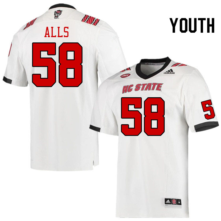 Youth #58 Carter Alls North Carolina State Wolfpacks College Football Jerseys Stitched-White